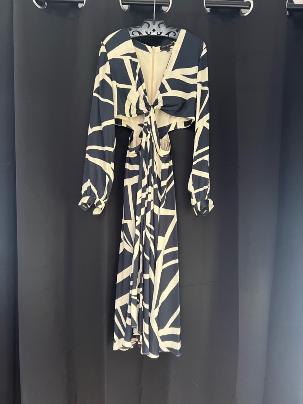 Banana Republic; Navy & Cream Abstract Midi Dress with Twist Front